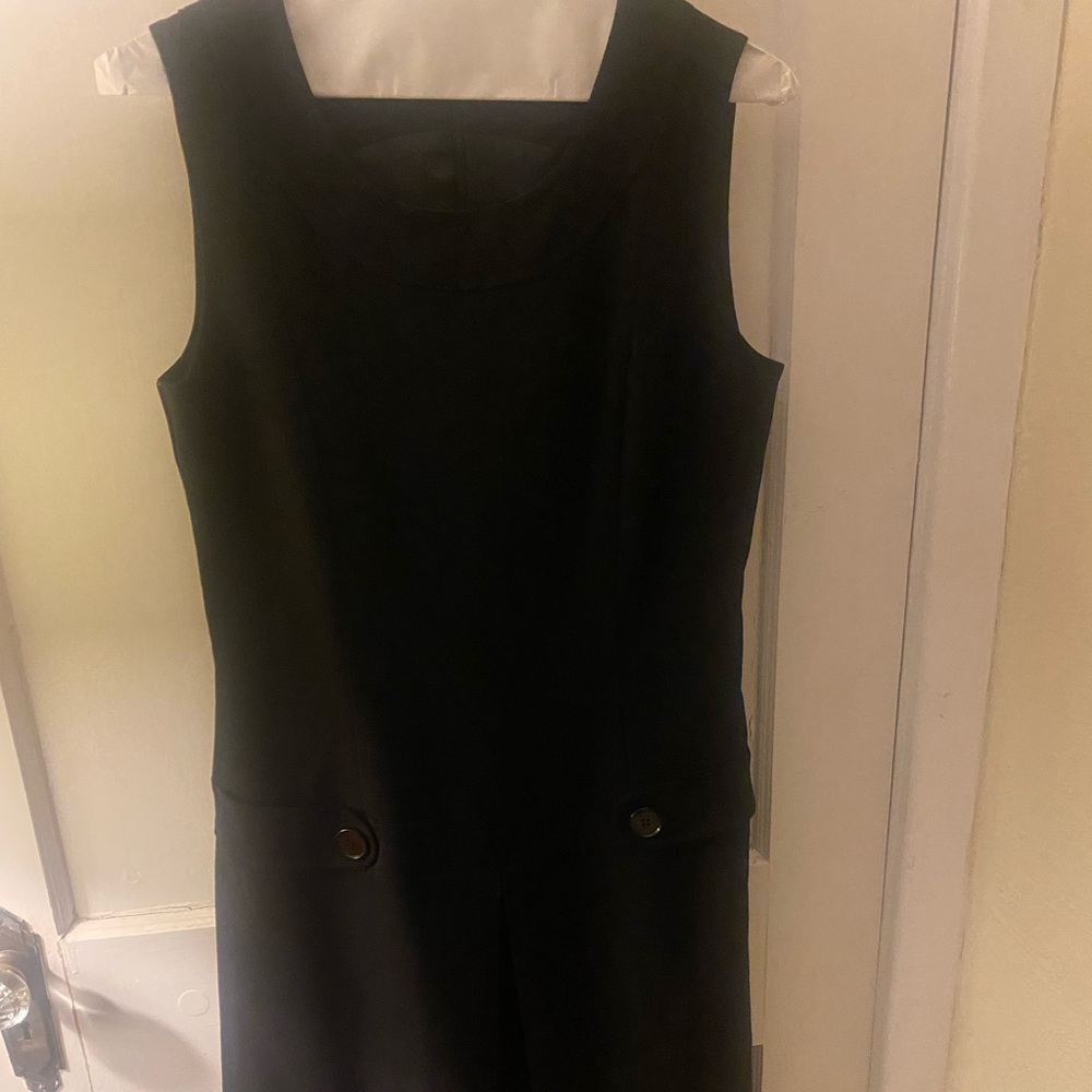 Black retro Calvin Klein work dress with middle pleat